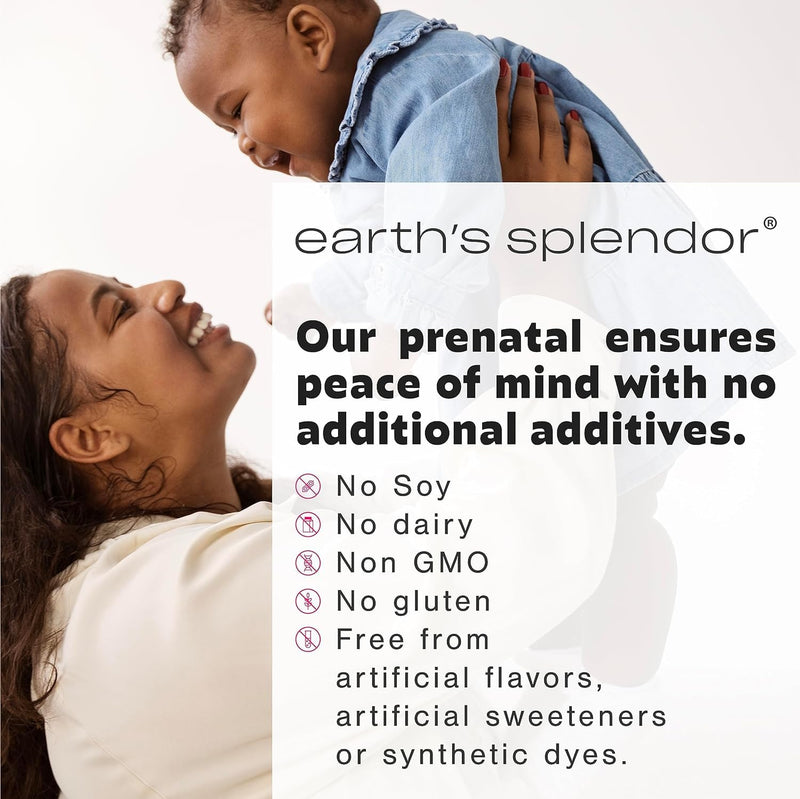 Earth's Splendor Prenatal Multivitamin Pregnancy Folic Acid Iron 180 Tablets | Prenatal Multivitamin Healthy Pregnancy Baby Growth Brain Development Folic Acid Iron Non GMO MMS Studied 6 Month Supply
