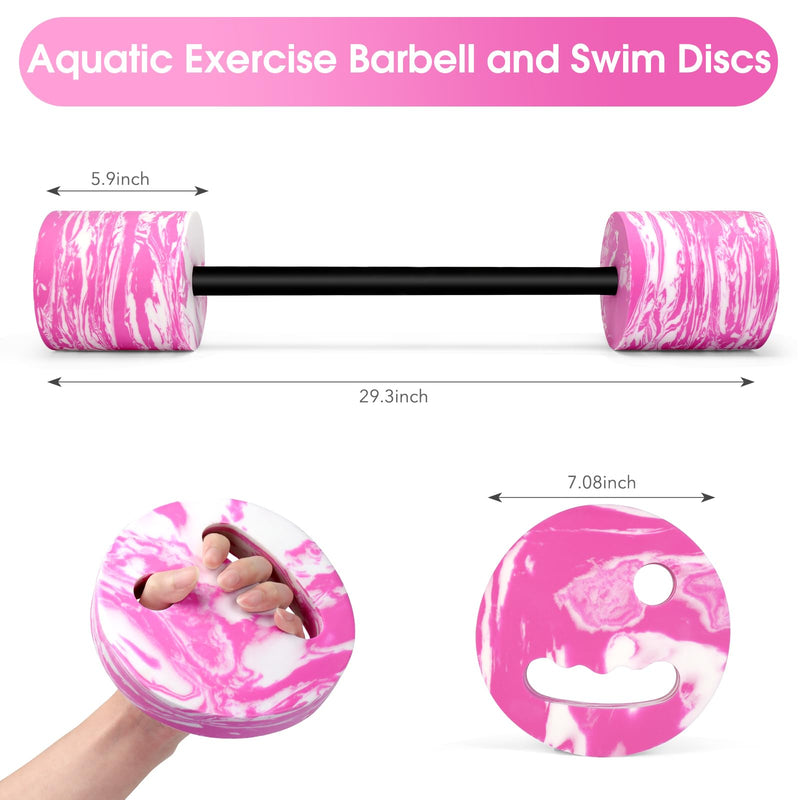 29.3’’ Swimming Barbell with Water Exercise Discs Swim Dumbbell High Density EVA Foam Aquatic Exercise Equipment Swimming Aid for Adults Pink