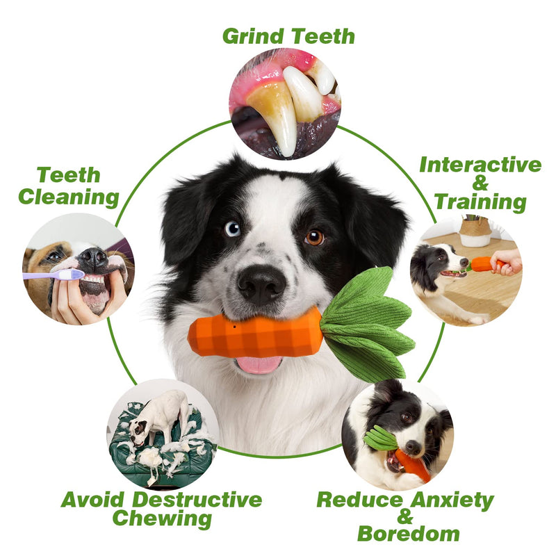MewaJump Interactive Dog Toys, Durable Dog Chew Toy for Aggressive Chewers Rubber Pet Toy Dog Dental Chew for Small, Medium Breed Orange-Carrot - BeesActive Australia