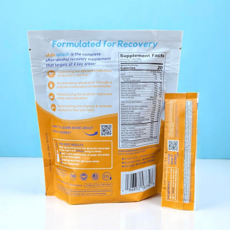After-Alcohol Recovery Drink Mix, Tropical Punch, 12 Sticks | Hydration, Liver Support, Sleep Support, Vitamins & Minerals