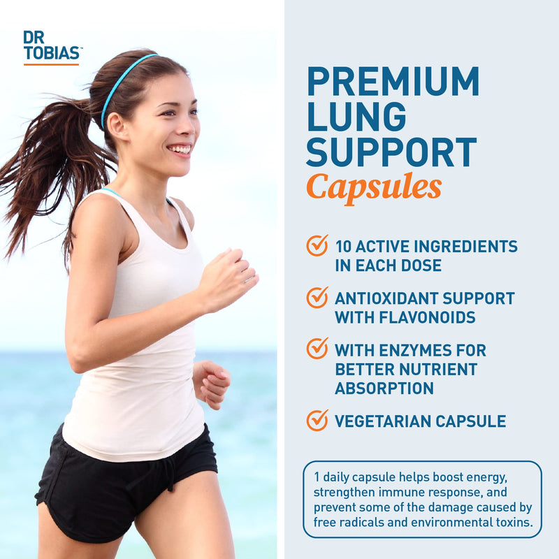 Dr. Tobias Lung Health Respiratory Support 60 Capsules | Lung Supplement | Lung Cleanse, Bronchial & Immune Support | Vitamin C + Butterbur + Quercetin + Bromelain | 60 Servings 60 Count (Pack of 1)