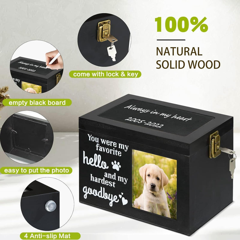 Hoclauho Wooden Pet Urn with Photo Display and Lock, Memorial Box for Dog or Cat, Memorial Urn for Dog and Cat Ashes (Black, 20*15.3*14) 20*15.3*14 Black - BeesActive Australia