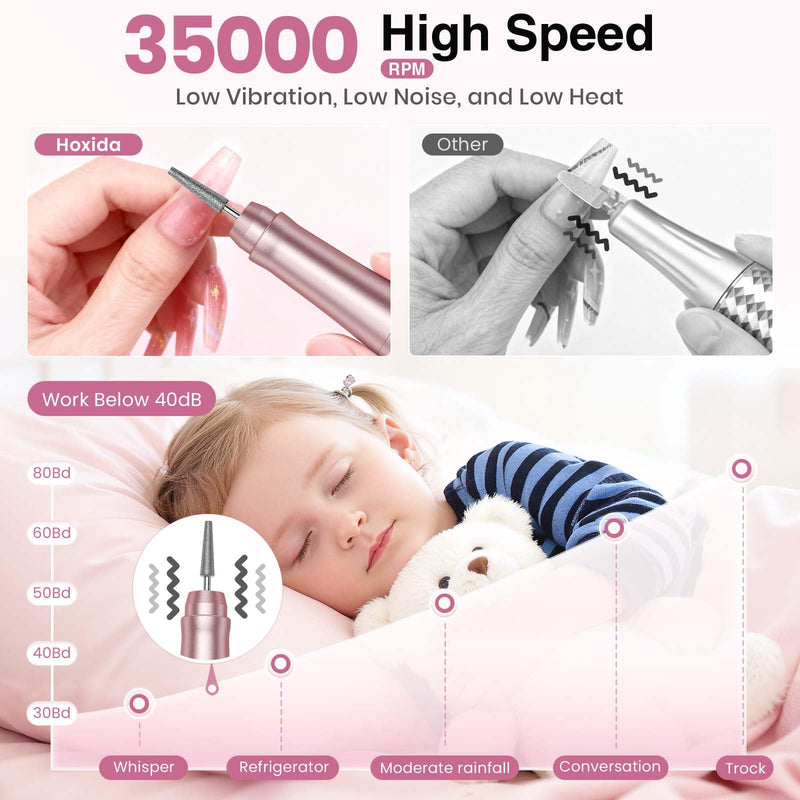 Cordless Nail Drill 35000RPM, Portable Electric Nail File for Acrylic Gel Nails, Professional Manicure Pedicure Kit, Rechargeable Pedicure Tools for feet with LCD Display, Low Noise Low Vibration Rose Gold - BeesActive Australia
