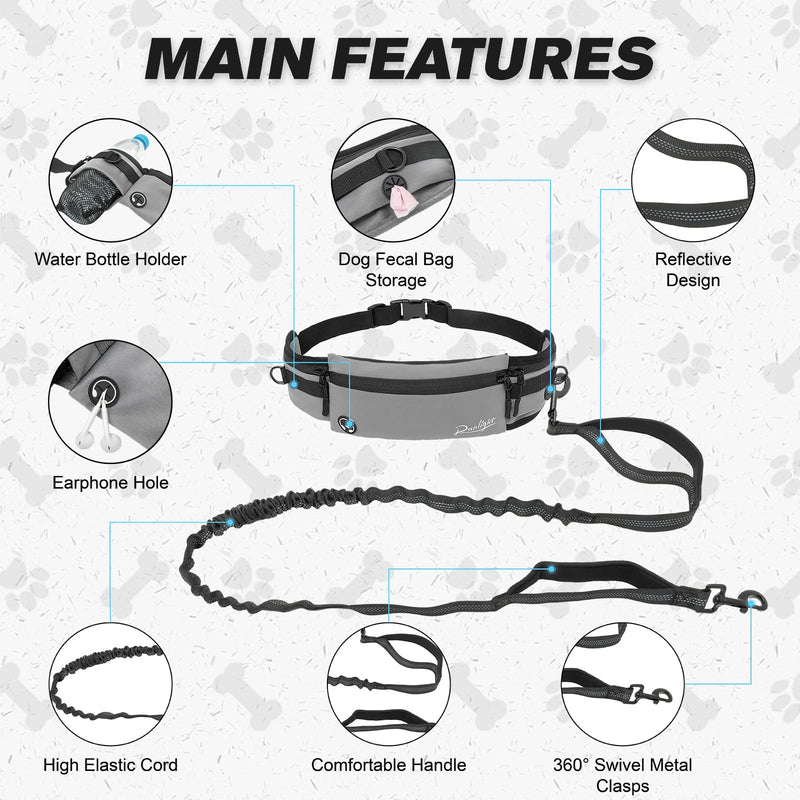 Dog Leashes for Running Hands Free,Waist Leash for Dog Walking Fanny Pack with Treat Pouch,Waist Dog Leash Belt Fanny Pack Bag for Walking,Hiking,Biking,Jogging,Training Gray B Gray - BeesActive Australia