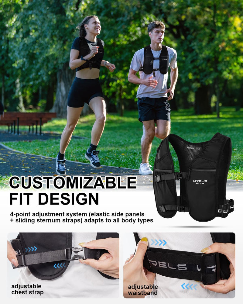 Running Vest with Running Water Bottle,Adjustable Reflective Hydration Vest with Waterproof Phone Holder for Women Men,Lightweight Water Vest for Outdoors black with 500ml soft flask Large/X-Large