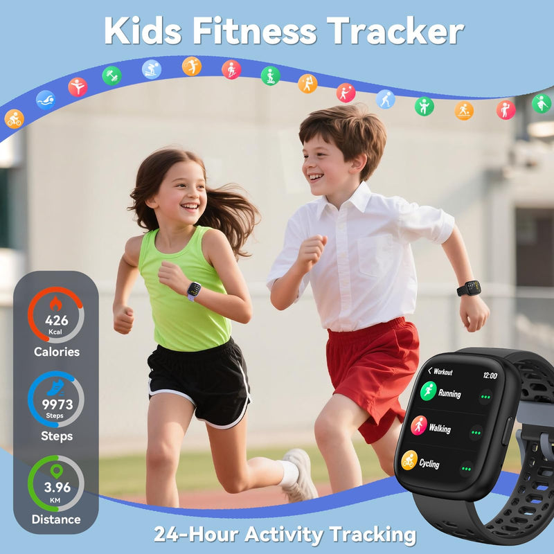 Fitness Tracker for Kids No APP No Phone Needed, Compatible with Apple Find My, 1.83" Smart Watch, Heart Rate, Sleep Monitor, IP68 Waterproof, Step Counter, Gifts for Girls Boys Teens 5-16 Black - BeesActive Australia