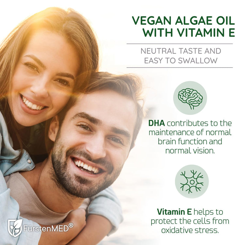 FürstenMED Algae Oil Vegan Omega 3 - Heart, Brain & Joint Health Support - 2000mg Algae Oil of which 700mg DHA & 320mg EPA + 3, 6mg Vitamin E per Daily Dose - Essential Fatty Acids 1 Count (Pack of 60)