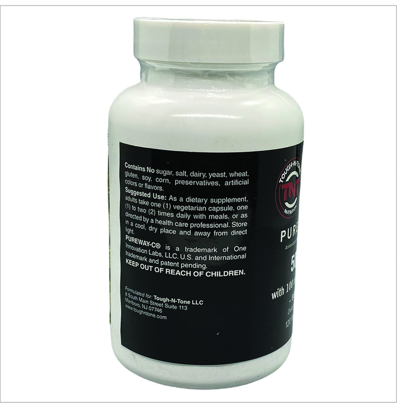 TOUGH-N-TONE Premium Grade Vitamin C, 500mg of Essential Vitamin C from Branded PureWay-C® in a Vegetarian Capsule.