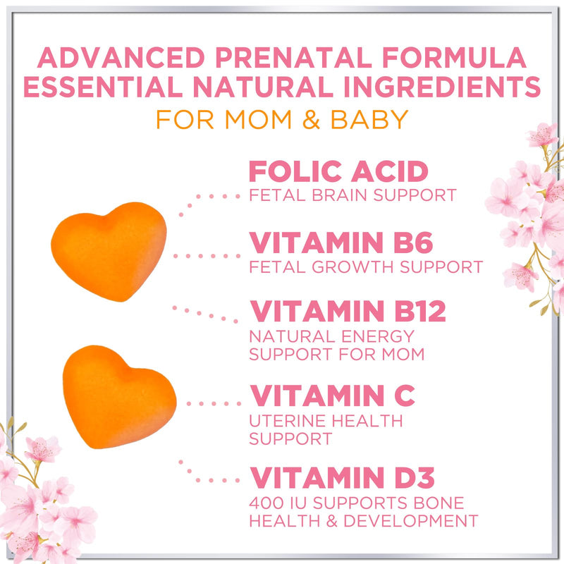 Prenatal Vitamins for Women – Complete Pregnancy Multivitamin - Folic Acid, Omega 3 DHA, Choline, Vitamin D – Essential Support for Mom's & Baby Brain Development - Tasty Orange Flavor - 120 Gummies 120 Count (Pack of 1)