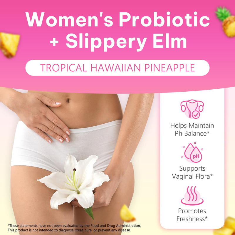 Feminine Probiotics Gummies 2PCS, Vaginal Probiotics for Women Gummies with Slippery Elm,Feminine Balance pH for Healthy Odor,Improve Immune,Support Vaginal Health,Natural Pineapple Flavor,60 Count 120 Count (Pack of 1)