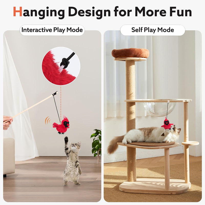 Flapping Cardinal Cat Toys, Interactive Cat Exercise Toy with Lifelike Bird Chirp, USB Rechargeable Automatic Cat Kicker Catnip Toys for Bored Indoor Adult Cats Kittens - BeesActive Australia