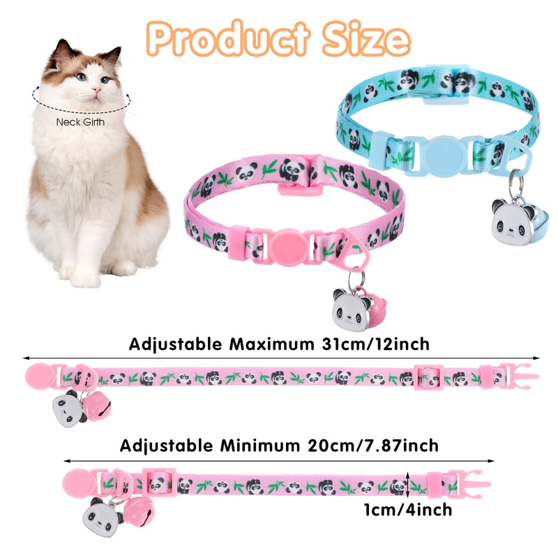 Cotton Breakaway Cat Collar with Bell, Cute Cat Collar with Panda Accessory, Kitten Collar for Girl Cats Boy Cats - BeesActive Australia