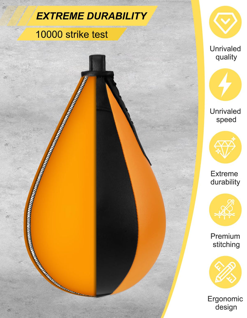 Speed Bag,Speed Bag for Boxing,PU Leather Reflex Training Pear Shaped Punching Bag,Fast Reaction Skills Development Perfect for Kids Teens Adults Boxing Coaches Pro Orange(9.5" x 7.1")