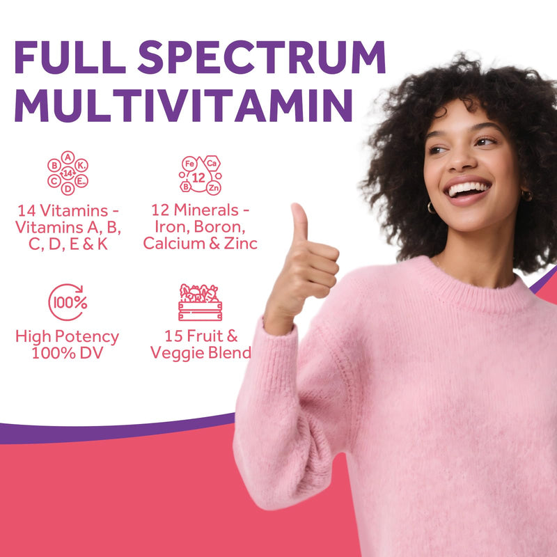 Doctor's Recipes Women’s Multivitamin, Complete Methylated Multivitamins, Vitamin A, C, D, E, B12, Iron, Inositol & Superfood, Hair Growth, Immune, Energy, Blood, Ages 18+, Easy to Swallow, 60 Tablets