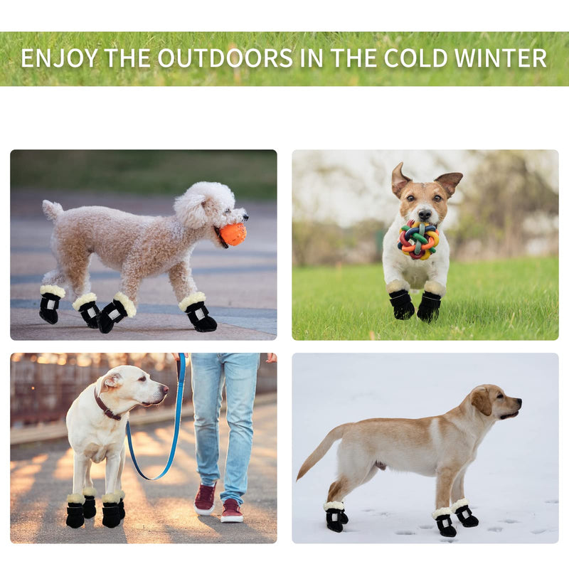 Dog Boots, Fleece Dog Shoes for Small Dogs, Anti-Slip Sole Dog Boots & Paw Protectors, Dog Winter Snow Booties for Outdoor Walking Running Black M (< 6.5 lbs) - BeesActive Australia