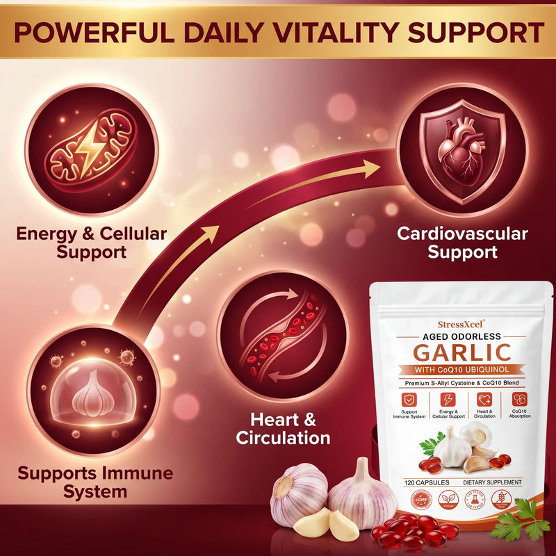Aged Odorless Garlic Extract Softgels with CoQ10 Ubiquinol and Vitamin K2 - 1200mg Aged Garlic Supplement, S - Allyl Cysteine Standardized for Optimal Heart Health & Immune Support - 120 Softgels