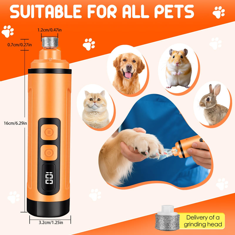 Dog Nail Grinder Electric Powerful 3 Speeds Dog Nail Clippers with Lights Quiet Cat Nail Clipper Painless Care Trimmers Tools for Small Medium Large Dogs and Cats（Orange） Orange - BeesActive Australia
