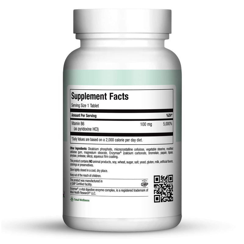 Maxi Health Vitamin B6 Supplement – B6 Vitamins for Women & Men – Nervous System & Cardiovascular Wellness Support – Kosher, Vegan Pyridoxine HCl Tablets – 100 Count, Pack of 2 100 Count (Pack of 2)