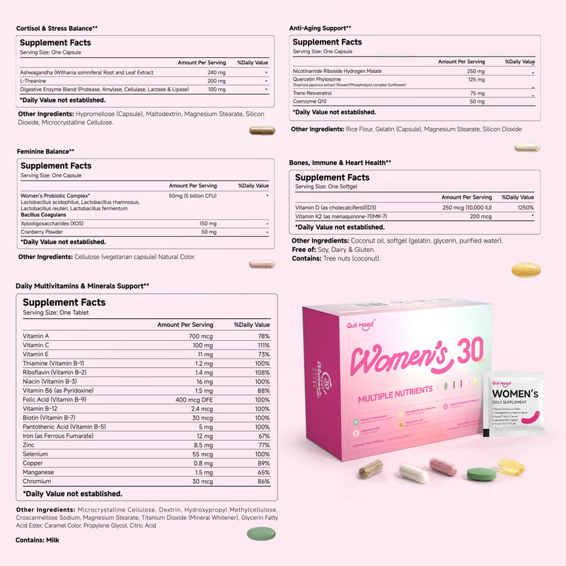 Multivitamin for Women 30+ with D3+K2, Probiotics & NR | Daily Vitamin Packs with Ashwagandha & L-Theanine, Portable Packs for Energy, Gut Health, Bone Support, 60 Day Supply 2 Box