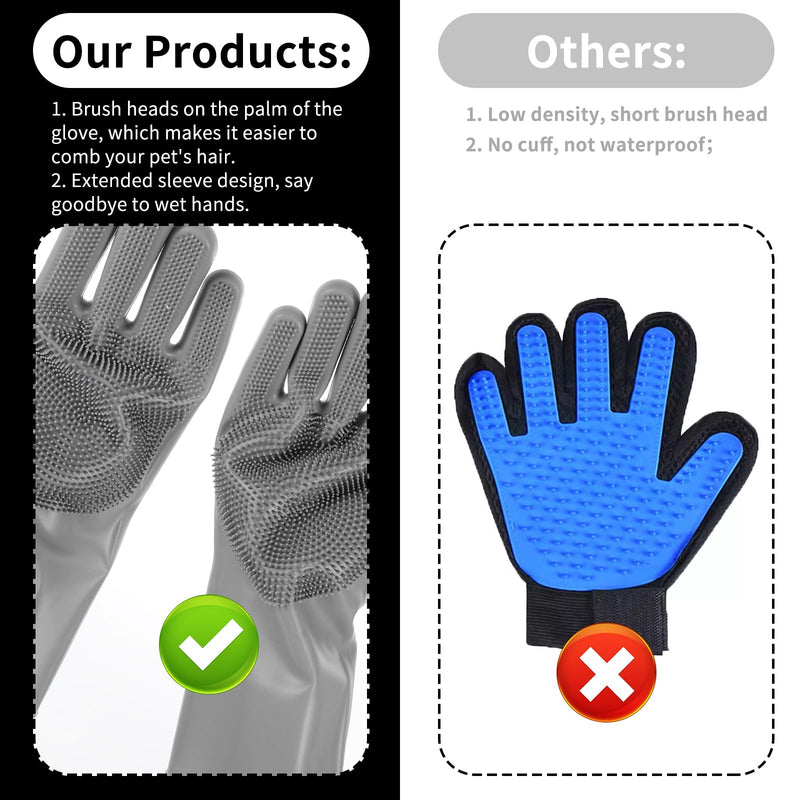 AOZUO Pet Grooming Gloves, Washing Gloves for Dogs and Cats, Grooming Gloves Silicone, Heat Resistant Bathing Gloves for Pets for Massaging, Scrubbing and Hair Removal (Gray) Gray - BeesActive Australia
