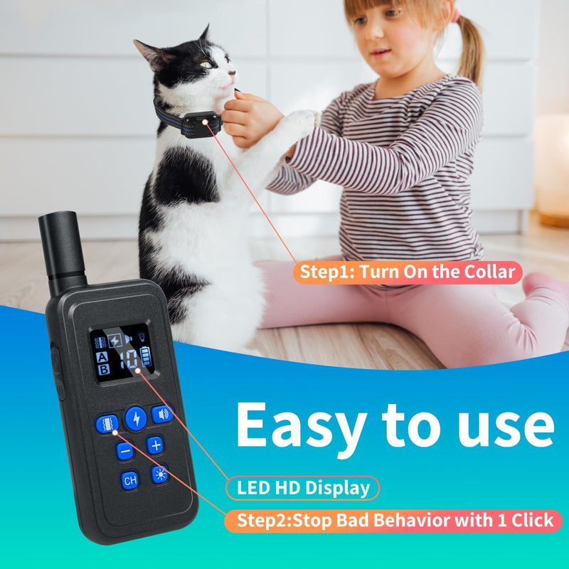 Cat Shock Collar with Remote, Lightest Cat Training Collar with Shock, Vibration, Beep 3 Modes to Stop Meowing, Waterproof, Rechargeable, 2000ft Range (Black) Back - BeesActive Australia