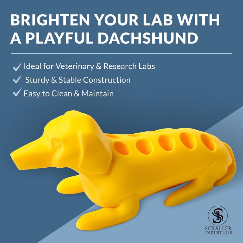 Schaller Industries Dachshund Test Tube Rack – for 13mm Lab Vertical Storage Tubes, Holds 10 Glass & Plastic Test Tube Holder Rack, Vial Holder, Phlebotomy Supplies and Equipment– Bright Yellow 13mm Tubes