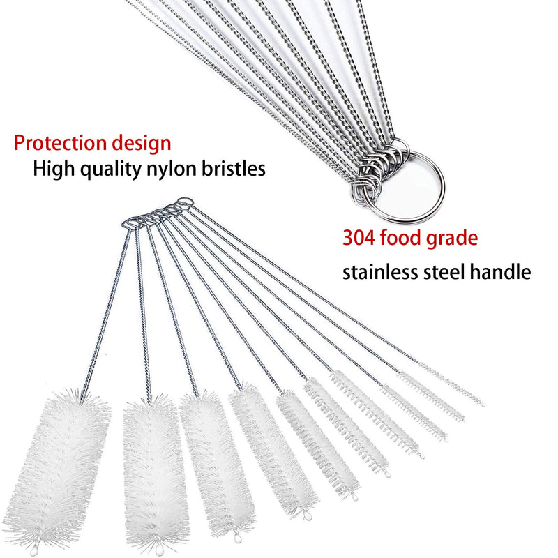 Long Straw Brush, Nylon Pipe Tube Cleaner 8-ihch 10 Different Diameters Set of 10 - BeesActive Australia