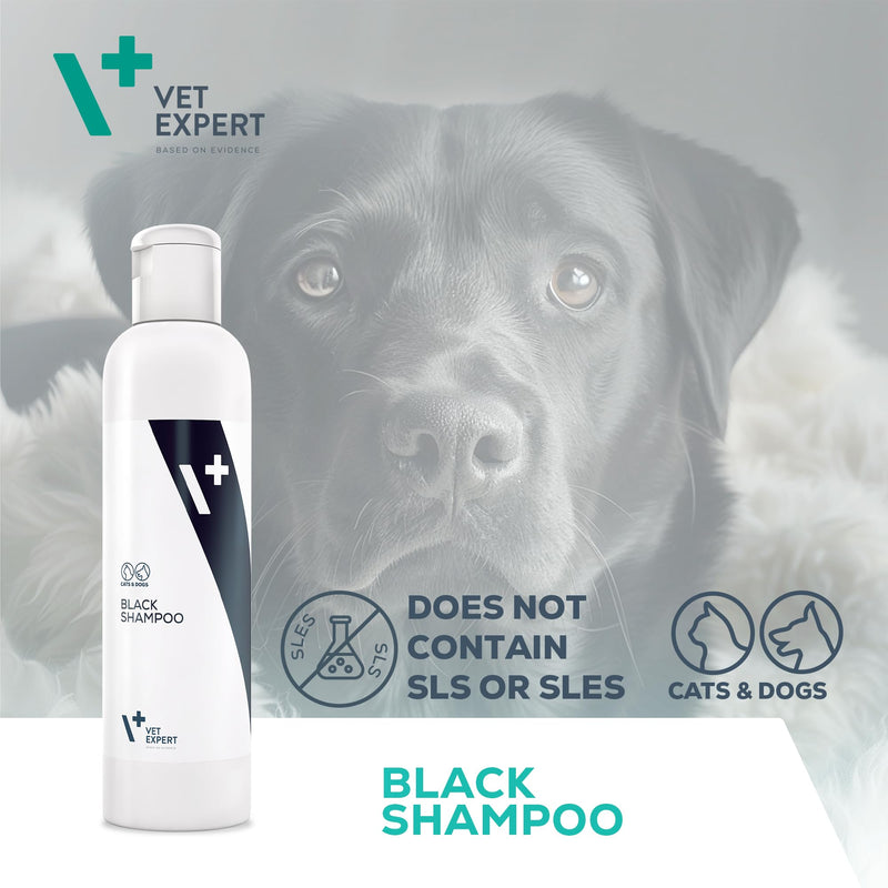 Vet Expert Black Shampoo for Dogs and Cats – Enhances and Intensifies Dark and Black Hair with Henna Extract, Panthenol, and Glycerine – 250ml
