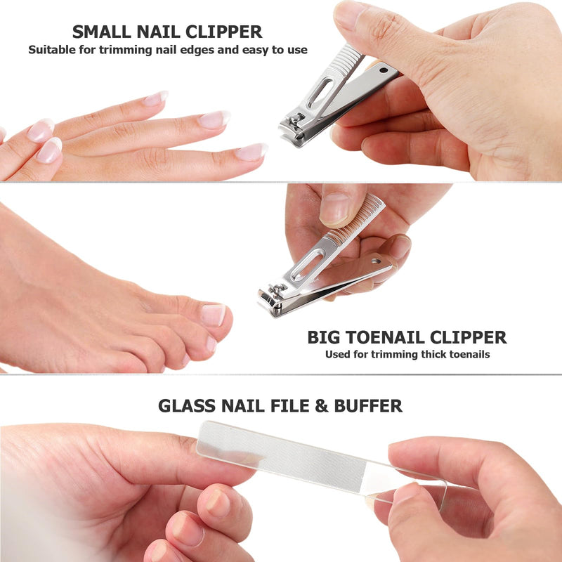 Manicure Set, Nail Cutters Set with Travel Leather Case, Professional Manicure Tools for Thick Nail & Ingrown Nail, Nail Cutters for Men and Women, Silver - BeesActive Australia