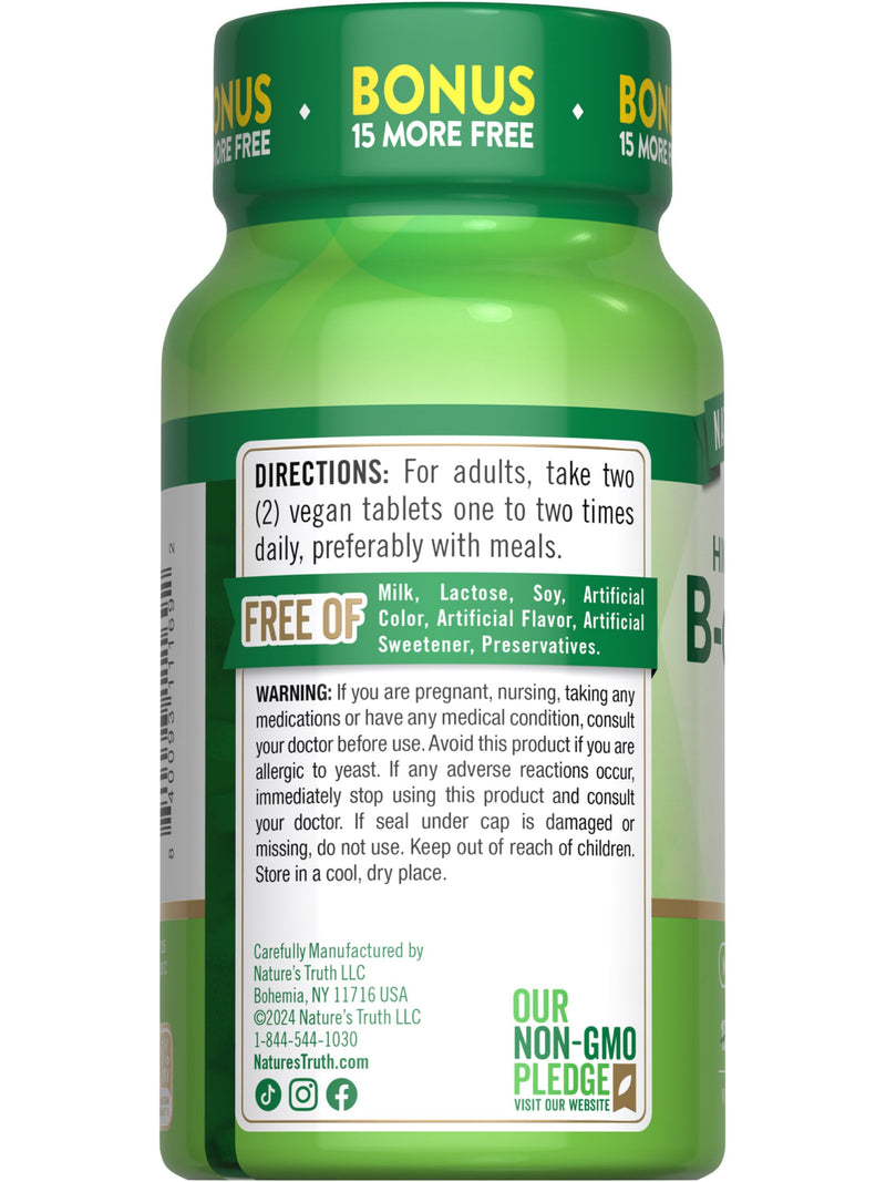 Nature's Truth Vitamin B Complex | 165 Tablets | Plus B12 | Vegan & Non-GMO Supplement Unflavored 165 Count (Pack of 1)