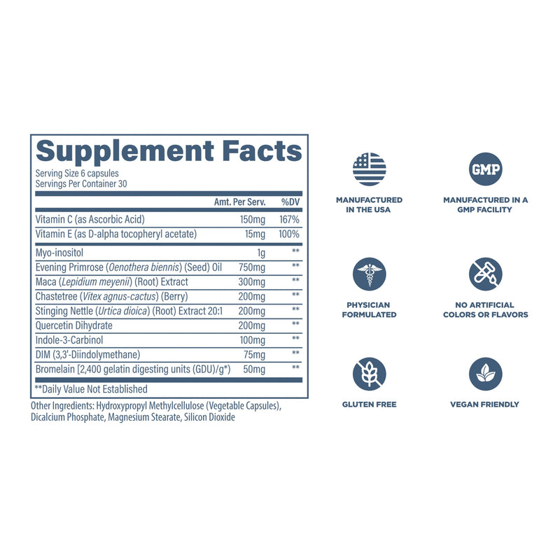 Revive MD Hormone Balance for Women – Hormone Support Supplement w/Myo-Inositol, Chaste Berry, DIM, Vitamins C & E, Evening Primrose Oil – Health & Hormonal Balance (180 Capsules, 30 Servings)