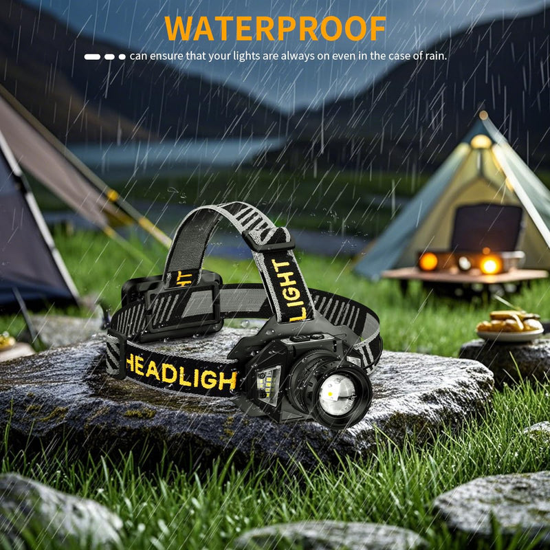 NAKCNM High Lumens Rechargeable Headlamp with Motion Sensor, 12 Modes & Zoomable Beam - Waterproof LED Head Light for Hunting, Camping, Car Repair (Warm/Red Light) - BeesActive Australia