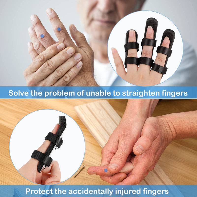 BBTO 6 Pcs Finger Splint Metal Support Finger Brace Arthritis Knuckle Immobilization with Soft Foam Inner Band and Protective Vent for Adults and Children, 2 Styles, Different Sizes(Black) Black