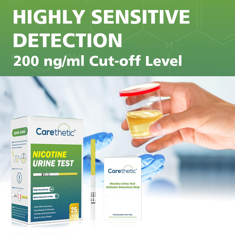 [25 Pack] Carethetic Nicotine Testing Kit at Home - Highly Sensitive Nicotine Cotinine Tobacco Urine Test Strips for Home - Nicotine Urine Test Strips Detection at 200 ng/mL - BeesActive Australia