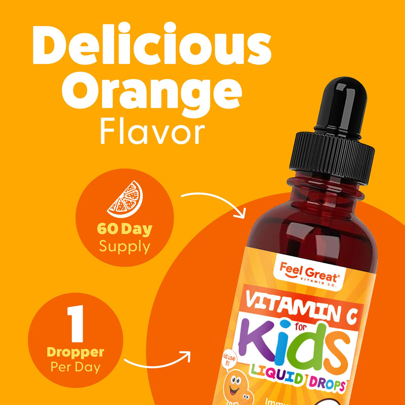 Feel Great Organic Vitamin C Liquid Drops for Kids & Toddlers | Immune Support & Antioxidant Supplement | Easy-to-Take Liquid | USDA Organic, Vegan, Non-GMO, Gluten-Free | 2 fl oz