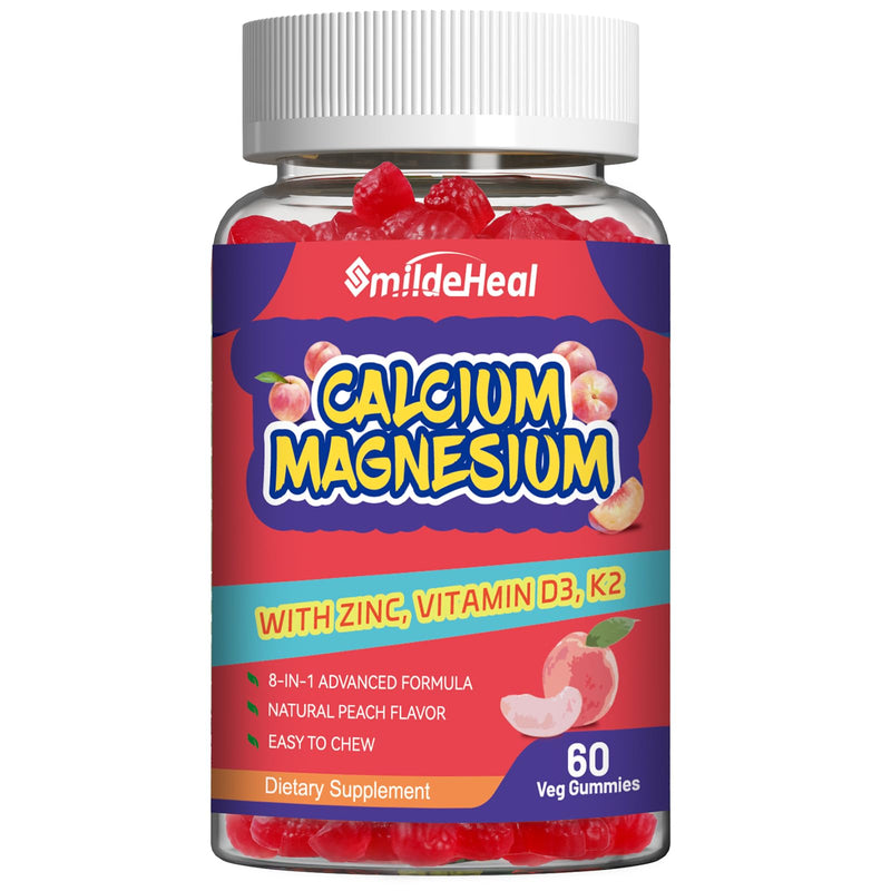Calcium Magnesium Gummies1000MG, Calcium Magnesium Zinc Gummies with Vitamin D3 - High Absorption Complex Calcium Supplement, Vegan, 60 Counts 60 Count (Pack of 1)