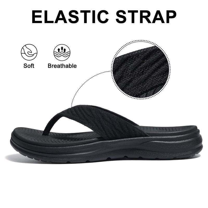 KIDMI Women's Arch Support Flip Flops with Comfortable Cushion Footbed 10-10.5 Black
