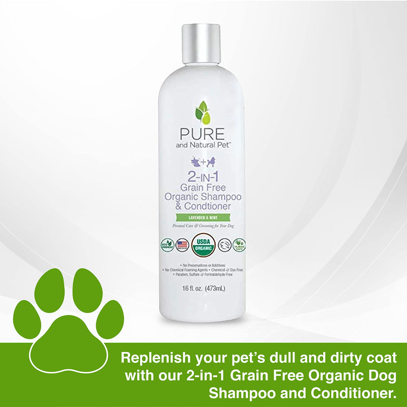 Pure and Natural Pet USDA Certified Organic 2-in-1 Grain Free Shampoo & Conditioner (Lavender & Mint) 16 oz. - BeesActive Australia