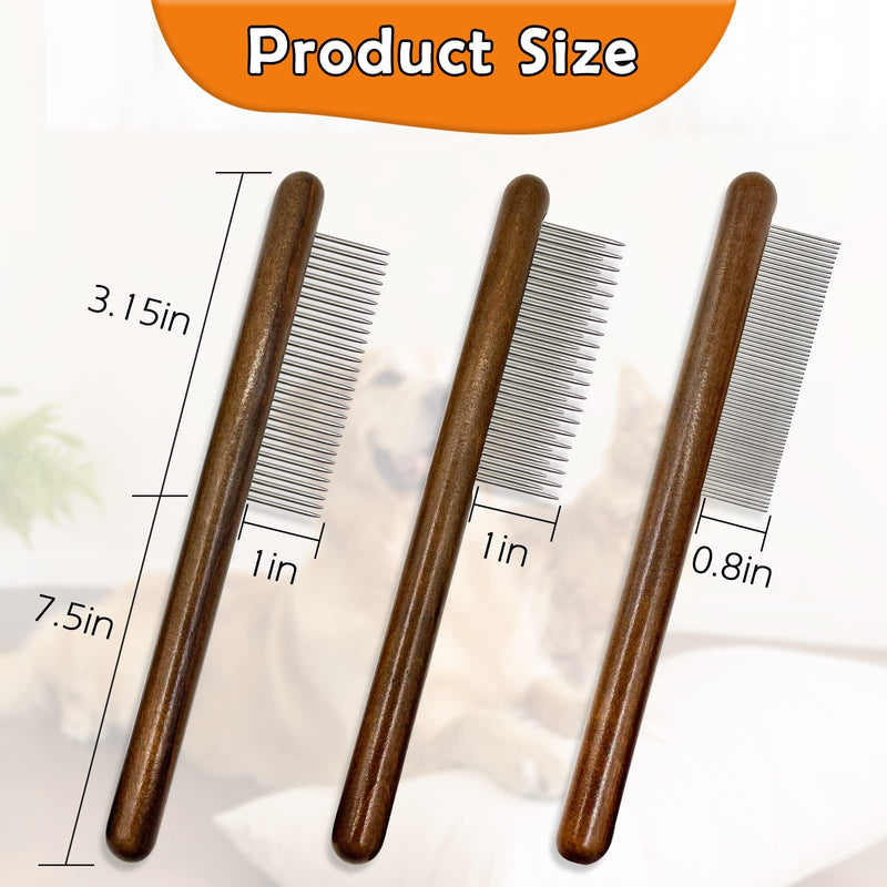 3 Pack Solid Wood Cat Combs,Flea Lice Comb with Rounded Stainless Steel Teeth for Cat Dog Rabbit Massage Removes Mats, Tangles and Loose Fur,Grooming Comb for Cat/Dog/Small Medium Pets 3PCS - BeesActive Australia