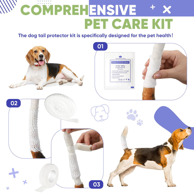 7 Pcs Dog Tail Protector Includes 5 Pcs Sterile Gauze Breathable Mesh Dog Tail Dressing Self Adhesive Pet Bandage Dog Ends Starter Pack for Dogs Cats Other Pets Animals, White - BeesActive Australia