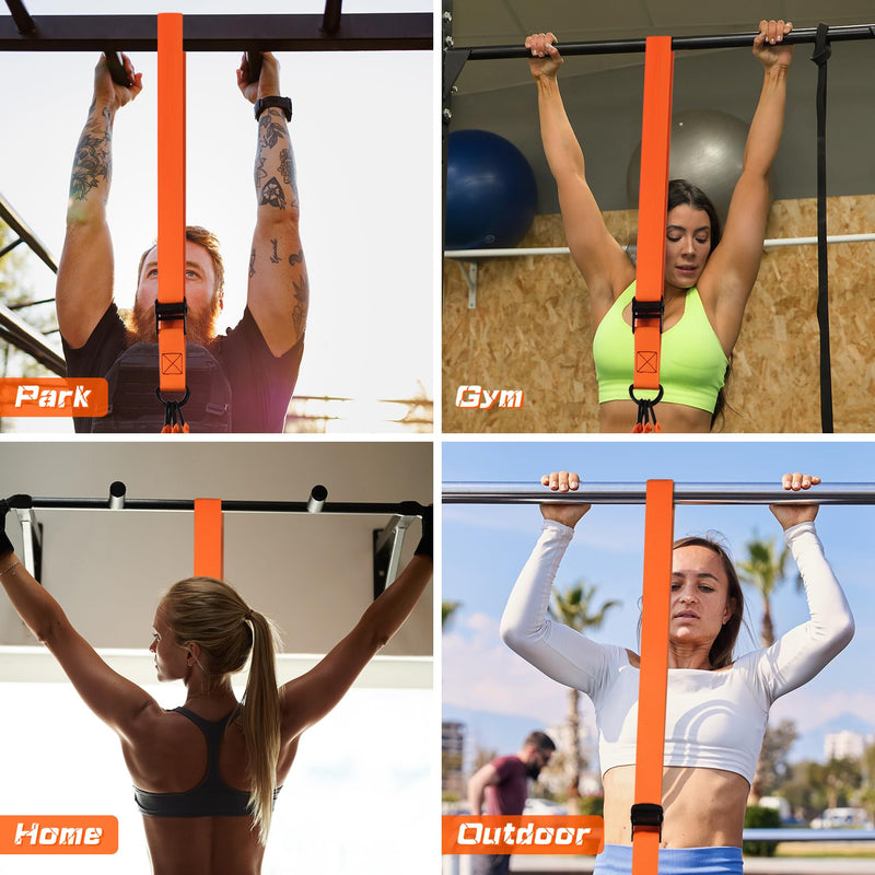 Pull Up Assistance Bands, 225 LBS Heavy Duty Resistance Bands with Feet Rest, Height Adjustable Exercises Assist Band for Strength Training Workout Equipment Home Gym Pull Up Bar Accessories Orange
