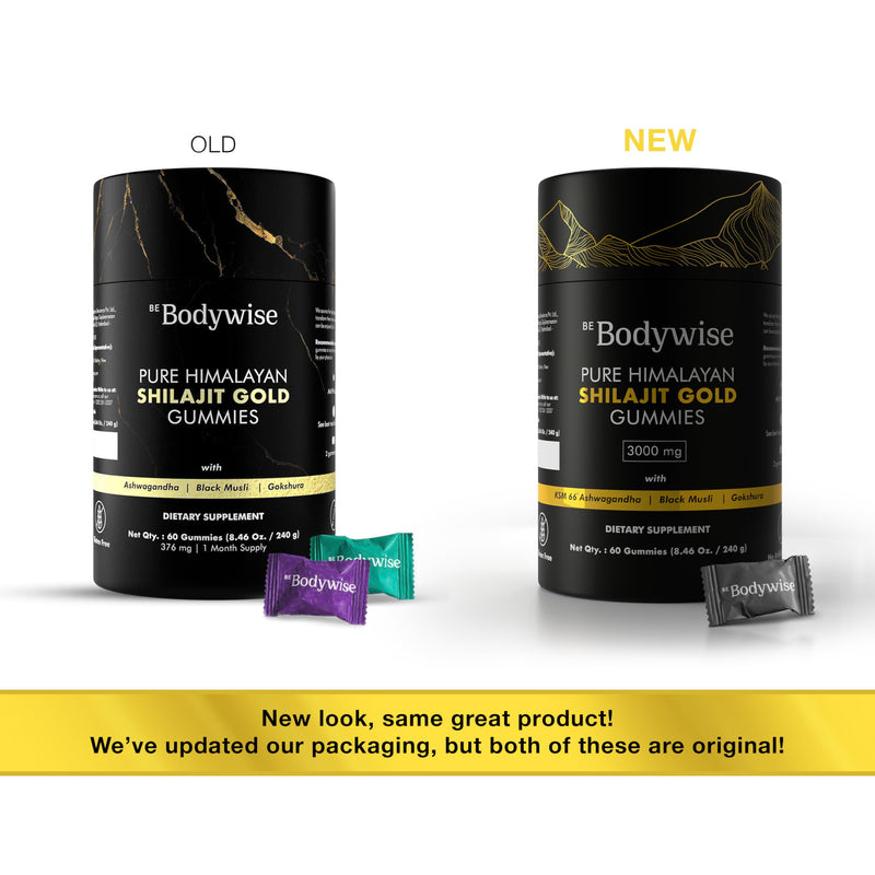 Be Bodywise Pure Himalayan Shilajit Gummies | 3000 MG I Individually Wrapped | No Added Sugar | KSM 66 Ashwagandha, Gokshura | 75% + Fulvic Acid,85+ Trace Minerals |Men,Women|Natural,Vegan I 60 Gummy Shilajit Gold Gummies