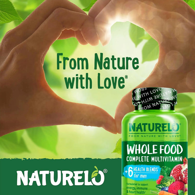 NATURELO Men's Multivitamins - Whole Food Multivitamin for Men, 120 Caps | Vitamins, minerals, vegetarian capsules, energy, brain, heart, eye health* 120 Count (Pack of 1)