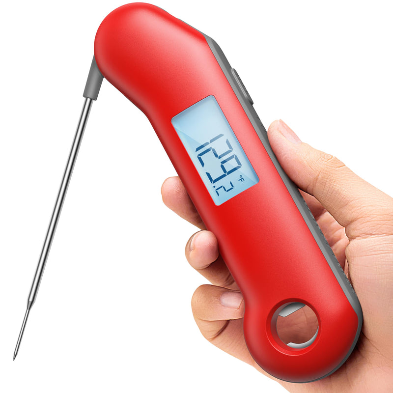 ThermoMaven ProfessionaI Meat Thermometer Digital, 3X Faster 0.5 Sec Instant Read, NIST Certified Accuracy ±0.5°F, 100% Waterproof Probe, Auto-Rotate Bright Indicator, for Candy/Grill/BBQ, Red & Gray - BeesActive Australia