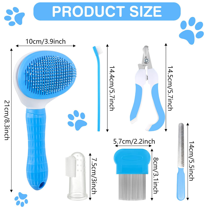 6 Pcs Cat Dog Pet Brush Grooming Kits, Self Cleaning for Shedding Cat Brush Slicker Hair with Pet Nail Clipper File Flea Comb Pet Shedding Brush Silicone Toothbrush for Removes Loose Hair - BeesActive Australia