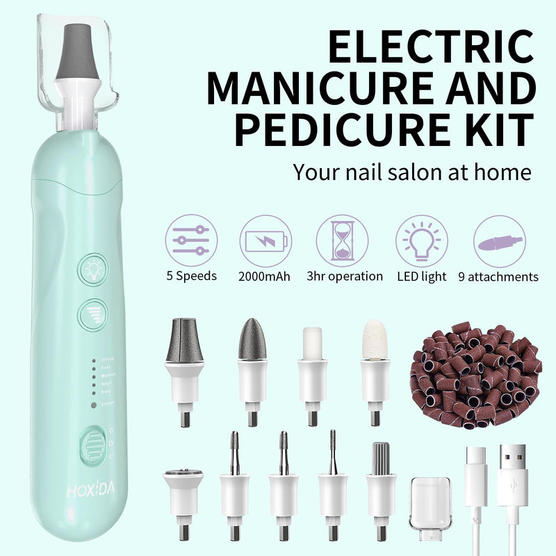 Manicure Pedicure Kit for Women, Professional Nail Grinder for Senior Thick Toenail, Cordless Electric Nail File, 5 Speeds Pedicure Tools for feet Callus Remover, Nail Drill for Women Hand Feet Care Blue