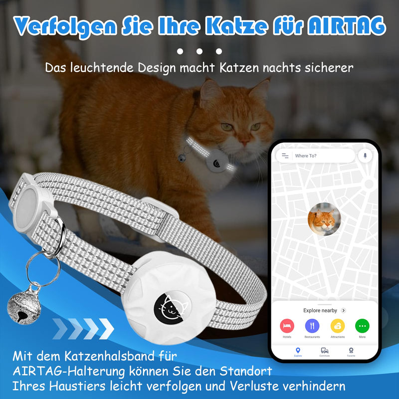 Cat Collar for AirTag Built-in Reflective Kitten Collar, Puppy Cat Collar with Bell Lightweight Tracker Cat Collars for Girls Boys Cats, White - BeesActive Australia