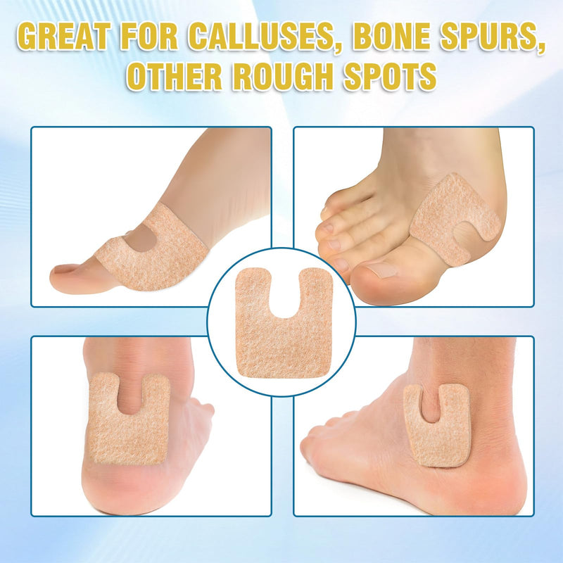 72 Pcs U-Shaped Callus Pads for Feet, Callus Cushions for Bottom of Foot, Self Adhesive Felt Foot Metatarsal Corn Pads for Relieve Heel and Forefoot Pressure, Foot Pain Relief for Men and Women 72 Pcs - BeesActive Australia