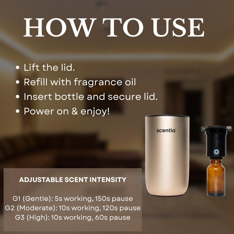 Scentia Mini Diffuser + Smart Car Freshener – Waterless Nebulizer Aromatherapy Essential Oil Diffuser, Rechargeable Dual-Mode Car/Home, Auto Shut-Off & LED Lights – Teen Girl & Valentine Gift Scentia Mini Pod Gold - BeesActive Australia