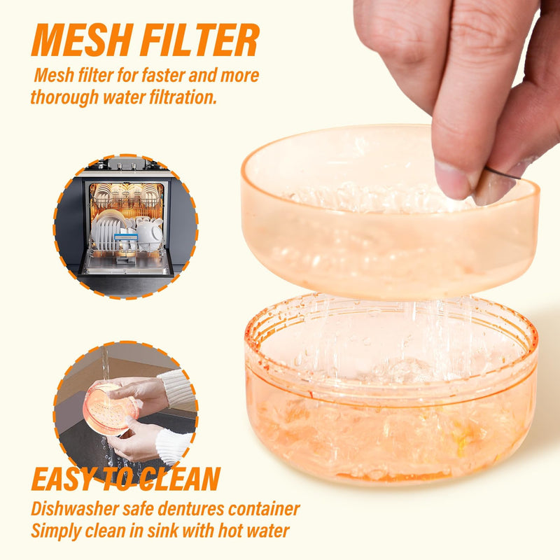 Denture Case, 2PCS Retainer Case with Strainer Basket, 2 in 1 Denture Bath Case No-Leak Retainer Cleaner Case, Retainer Holder for Travel, Mouth Guard Case for Dentures, Clear Braces, Night Guard Blue-Orange - BeesActive Australia